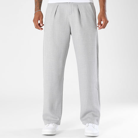 LBO - Pantalon Habillé Large A Plis Effet Lin 2827 Gris Clair