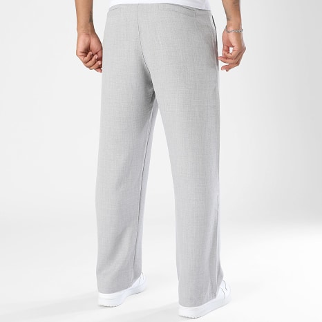 LBO - Pantalon Habillé Large A Plis Effet Lin 2827 Gris Clair