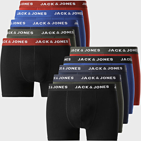 Jack And Jones - Lot De 10 Boxers Solid Vert Kaki Bordeaux Bleu Roi Bleu Marine Noir