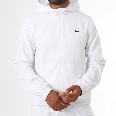Lacoste - Veste Capuche Zippée Regular Fit Logo Crocodile Blanc