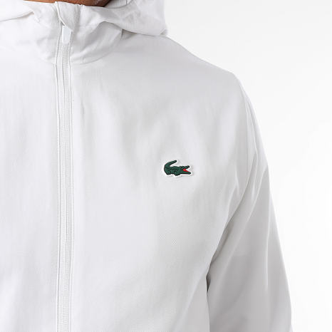 Lacoste - Veste Capuche Zippée Regular Fit Logo Crocodile Blanc