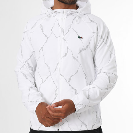 Lacoste - Coupe-Vent Capuche Logo Crocodile Blanc Gris