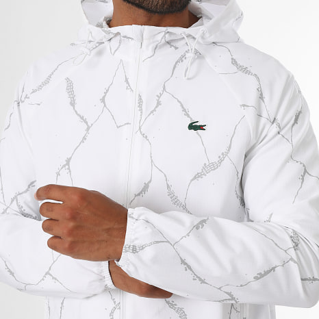 Lacoste - Coupe-Vent Capuche Logo Crocodile Blanc Gris