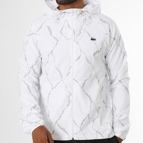 Lacoste - Coupe-Vent Capuche Logo Crocodile Blanc Gris