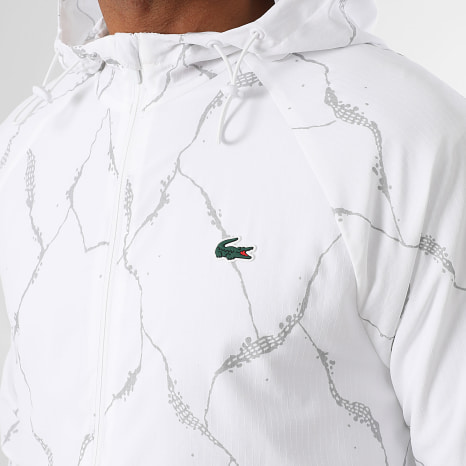 Lacoste - Coupe-Vent Capuche Logo Crocodile Blanc Gris