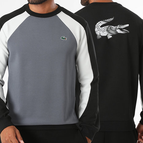 Lacoste - Sweat Crewneck Regular Fit Logo Crocodile Gris Anthracite Noir Gris Clair