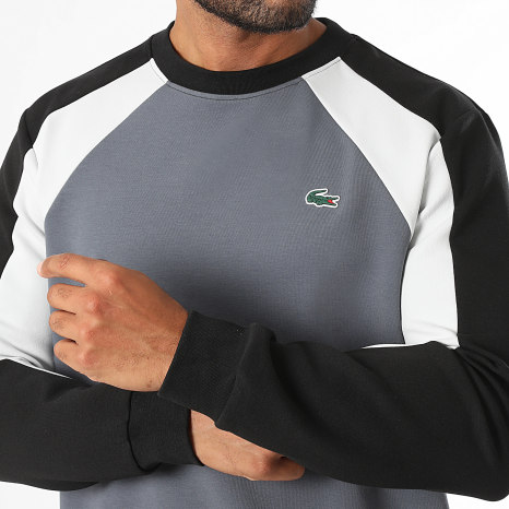 Lacoste - Sweat Crewneck Regular Fit Logo Crocodile Gris Anthracite Noir Gris Clair