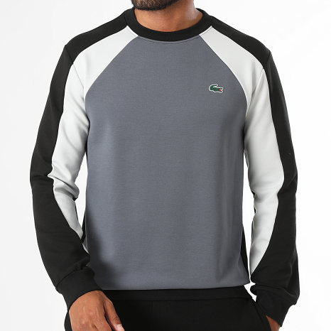 Lacoste - Sweat Crewneck Regular Fit Logo Crocodile Gris Anthracite Noir Gris Clair