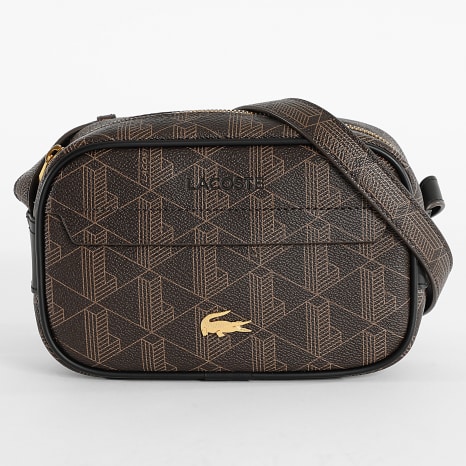 Lacoste - Sacoche Logo Crocodile Metal The Blend Marron Doré