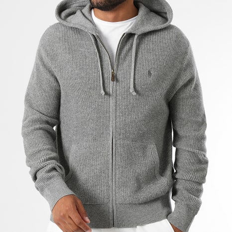 Polo Ralph Lauren - Cardigan Capuche Zippé En Maille Original Player Gris