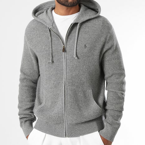 Polo Ralph Lauren - Cardigan Capuche Zippé En Maille Original Player Gris