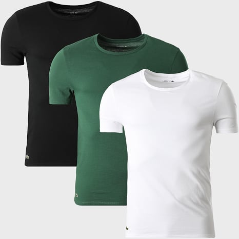 Lacoste - Lot De 3 Tee Shirts Logo Brodé Crocodile Blanc Vert Noir