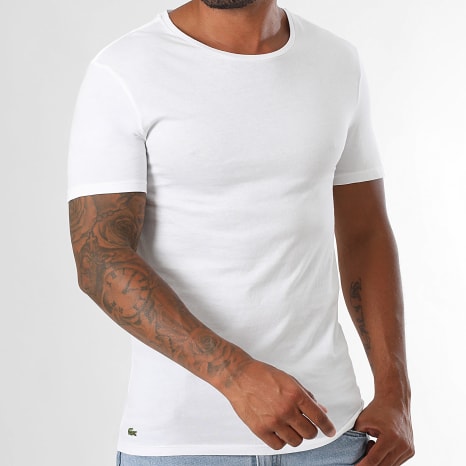 Lacoste - Lot De 3 Tee Shirts Logo Brodé Crocodile Blanc Vert Noir
