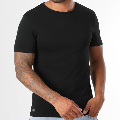 Lacoste - Lot De 3 Tee Shirts Logo Brodé Crocodile Blanc Vert Noir
