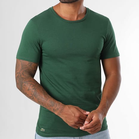 Lacoste - Lot De 3 Tee Shirts Logo Brodé Crocodile Blanc Vert Noir