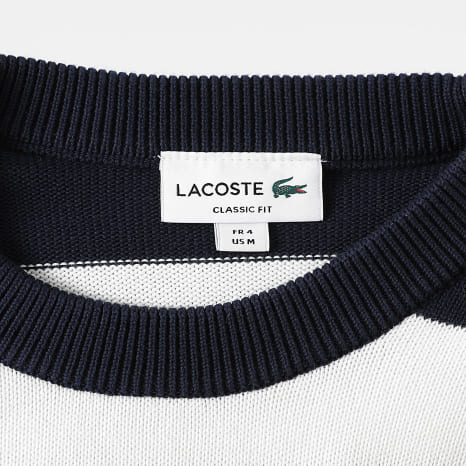 Lacoste - Pull A Rayures Classic Fit Logo Brodé Crocodile Bleu Marine Blanc