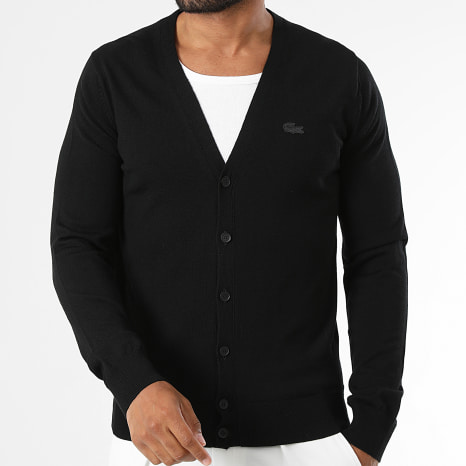 Lacoste - Gilet Boutonné Regular Fit Logo Brodé Crocodile Ton Sur Ton Noir