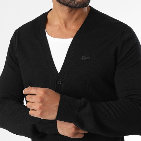 Lacoste - Gilet Boutonné Regular Fit Logo Brodé Crocodile Ton Sur Ton Noir