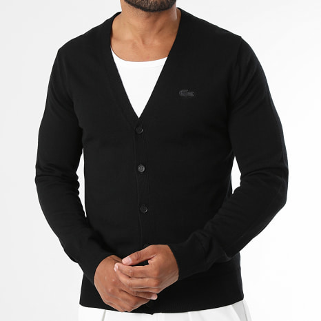 Lacoste - Gilet Boutonné Regular Fit Logo Brodé Crocodile Ton Sur Ton Noir