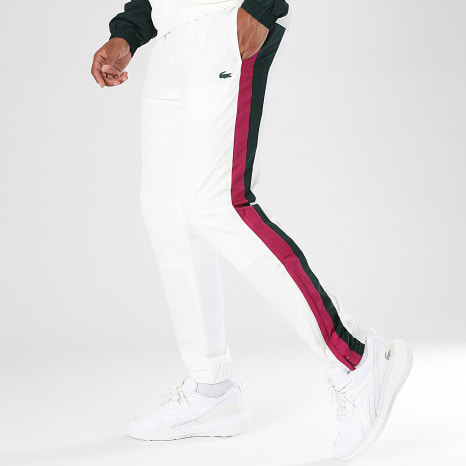 Lacoste - Pantalon Jogging Regular Fit A Bandes Logo Crocodile Beige Clair