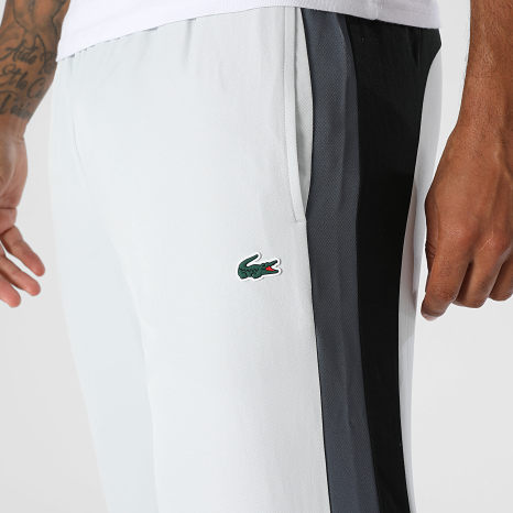 Lacoste - Pantalon Jogging Regular Fit A Bandes Logo Crocodile Gris Clair