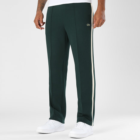 Lacoste - Pantalon Jogging A Bandes Regular Fit Logo Brodé Crocodile Vert Foncé