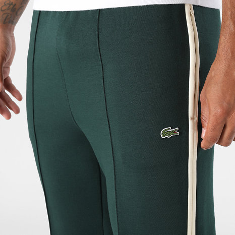 Lacoste - Pantalon Jogging A Bandes Regular Fit Logo Brodé Crocodile Vert Foncé