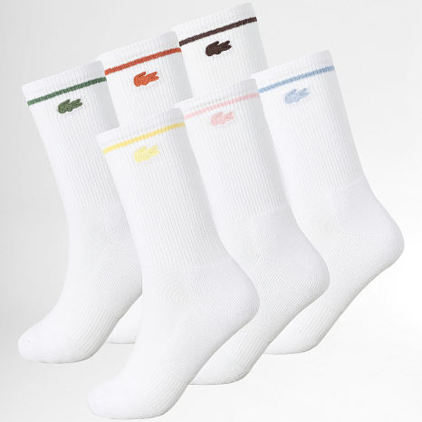 Lacoste - Lot De 6 Paires De Chaussettes Logo Brodé Crocodile Blanc