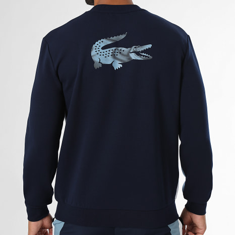 Lacoste - Sweat Crewneck Regular Fit Logo Crocodile Blanc Bleu Marine