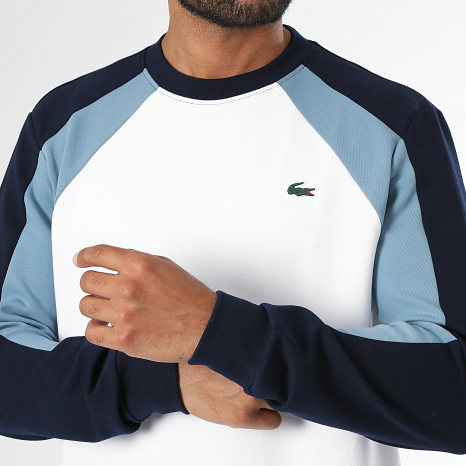 Lacoste - Sweat Crewneck Regular Fit Logo Crocodile Blanc Bleu Marine
