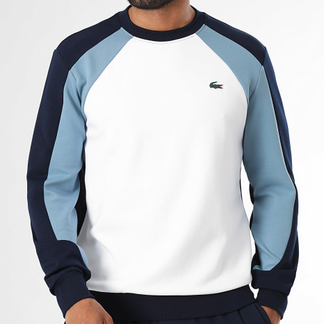 Lacoste - Sweat Crewneck Regular Fit Logo Crocodile Blanc Bleu Marine