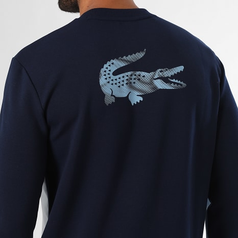 Lacoste - Sweat Crewneck Regular Fit Logo Crocodile Blanc Bleu Marine