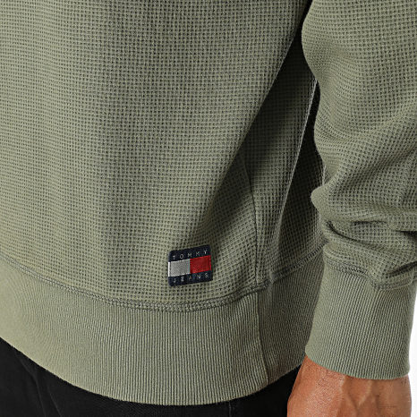 Tommy Jeans - Sweat Col Zippé Waffle 3127 Vert Kaki