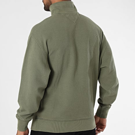 Tommy Jeans - Sweat Col Zippé Waffle 3127 Vert Kaki