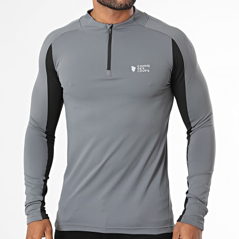Comme Des Loups - Tee Shirt Manches Longues Col Zippé Torrent Gris Anthracite Noir