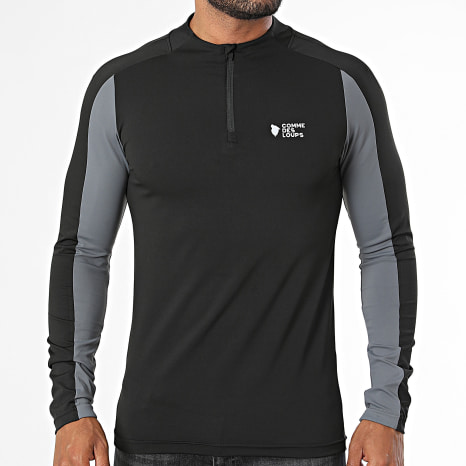 Comme Des Loups - Tee Shirt Manches Longues Col Zippé Torrent Noir
