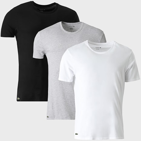 Lacoste - Lot De 3 Tee Shirts Slim Fit Logo Brodé Crocodile Noir Blanc Gris Chiné