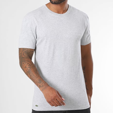 Lacoste - Lot De 3 Tee Shirts Slim Fit Logo Brodé Crocodile Noir Blanc Gris Chiné