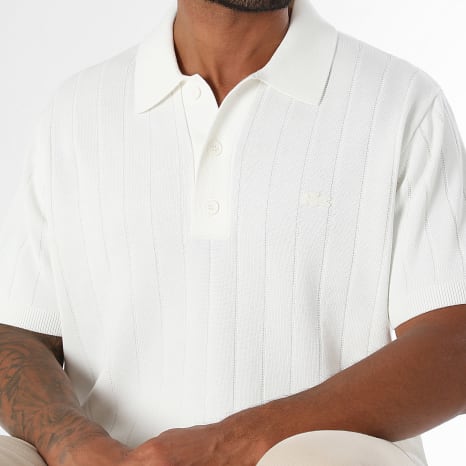 Lacoste - Polo Manches Courtes Maille Logo Brodé Crocodile Ton Sur Ton Blanc