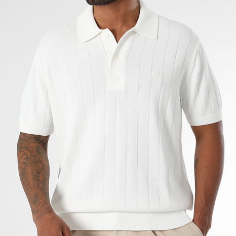 Lacoste - Polo Manches Courtes Maille Logo Brodé Crocodile Ton Sur Ton Blanc