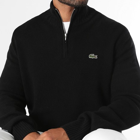 Lacoste - Pull Col Zippé Logo Brodé Crocodile Noir