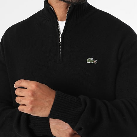 Lacoste - Pull Col Zippé Logo Brodé Crocodile Noir