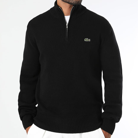 Lacoste - Pull Col Zippé Logo Brodé Crocodile Noir