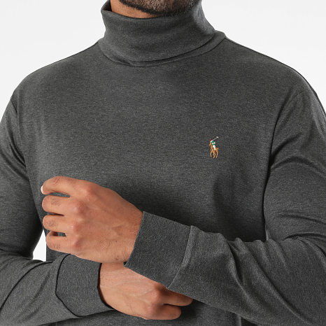 Polo Ralph Lauren - Sweat Col Roulé Oxford Gris Anthracite Chiné
