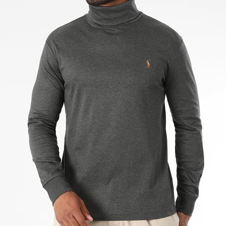 Polo Ralph Lauren - Sweat Col Roulé Oxford Gris Anthracite Chiné