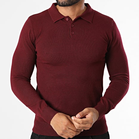 KZR - Pull Col Boutonné En Maille 099 Bordeaux