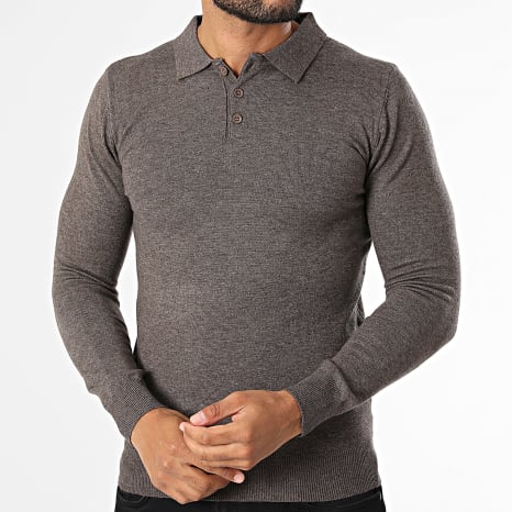 KZR - Pull Col Boutonné En Maille 099 Marron Chiné