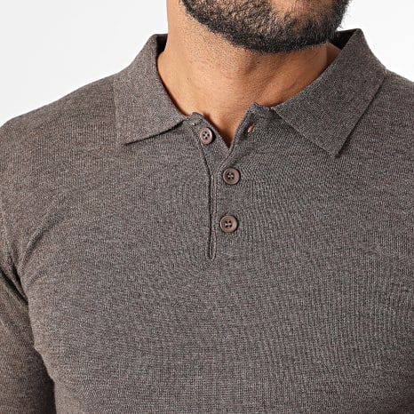 KZR - Pull Col Boutonné En Maille 099 Marron Chiné
