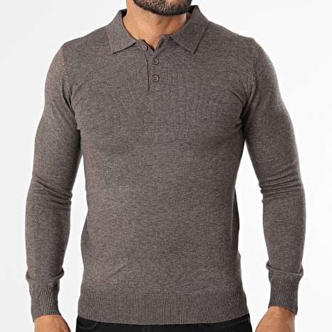 KZR - Pull Col Boutonné En Maille 099 Marron Chiné