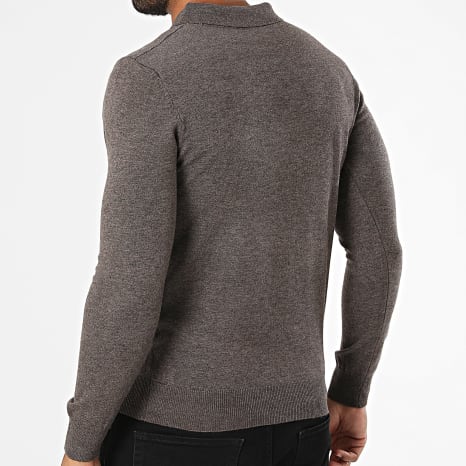 KZR - Pull Col Boutonné En Maille 099 Marron Chiné